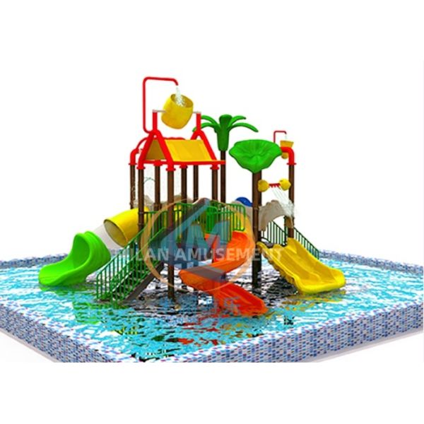 Plastic Slide Water Park Playground 8x6m Dimension for Kids Family Interaction