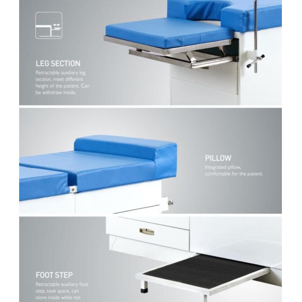 Powder Coated Steel Gynecological Portable Examination Couch Hospital Bed Table With Drawer