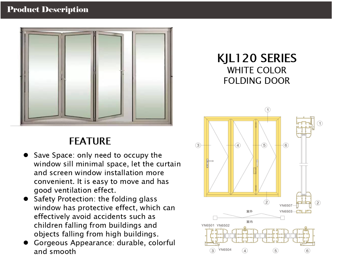 Anodized Aluminium Folding Doors , 4 Sash Aluminium Bifold Door