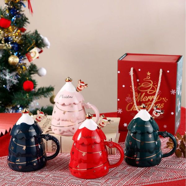 Christmas Gift Mug Set With Lid And Spoon Customized Color For Office Afternoon Tea Cup