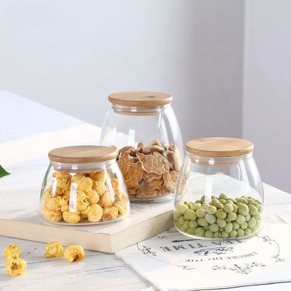 Transparent Bamboo Lid Glass Storage Jar Customized Size Kitchen Glass Canister