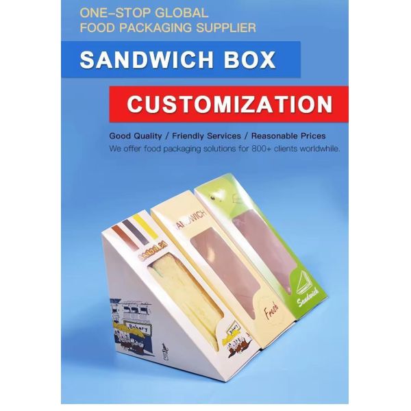 OEM Triangular Transparent Window Breakfast Bread Dessert Packaging Sandwich Paper Box