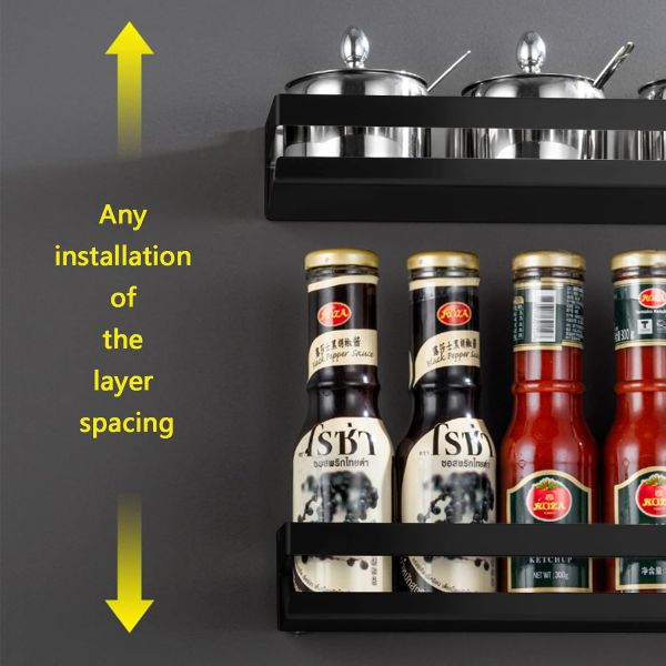 Стенная полка Металлические стенные полки Стенный организатор для хранения бутылок черных специй