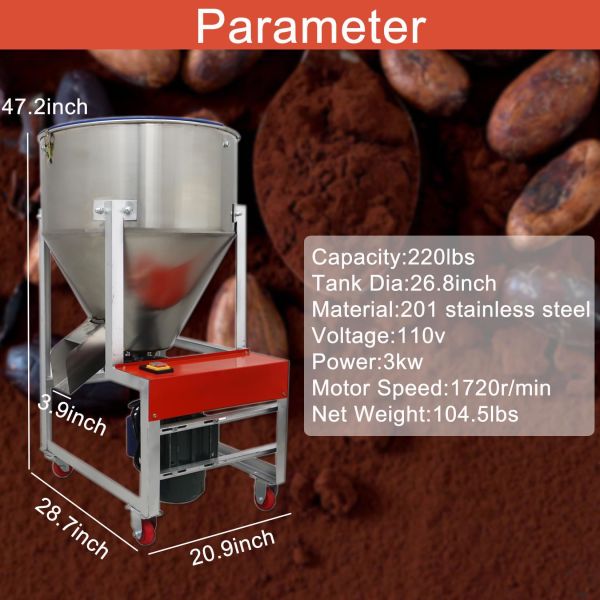 Mezcladora industrial de polvo seco de acero inoxidable personalizada 220 libras 3KW 110V para amplias aplicaciones