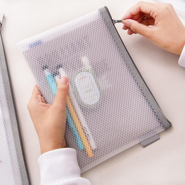 Mesh Zipper Bag A4 Student Subject Bag Bill Transparent Waterproof Plastic Data Bag Wholesale