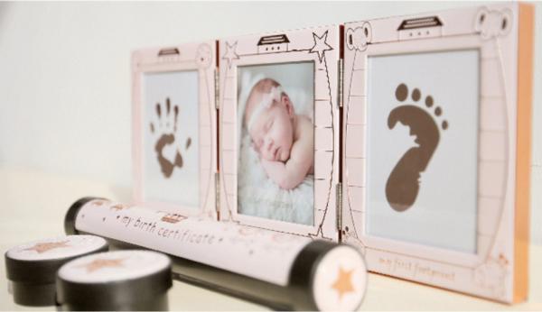 Newborn Baby Handprint and Footprint Photo Frame Kit with an Baby-safe Ink Pad baby birth certificate keepsake