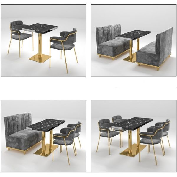 Velvet Design Commercial Pub Hookah Lounge Dining Coffee Booth Sofa and Restaurant Table Chairs Set for Sale