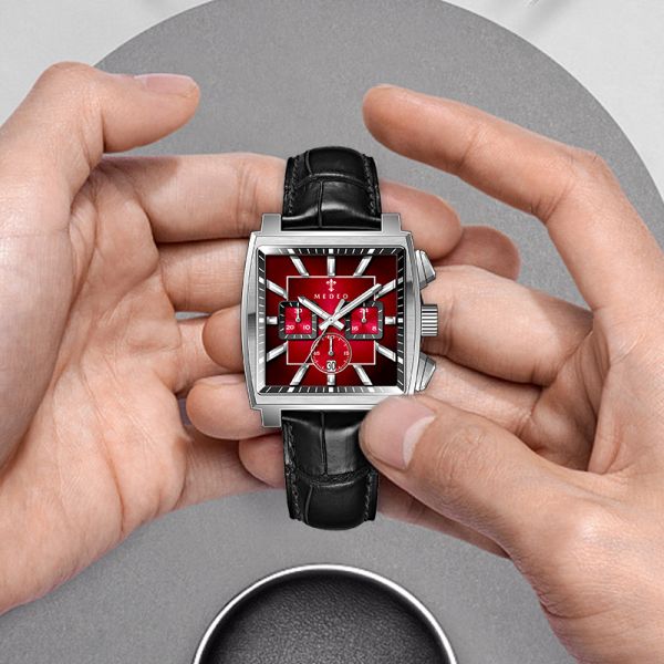 Stainless Steel Square Men's Quartz Watch, ODM Supported | Comes With Genuine Leather Strap - Made in Shenzhen, China