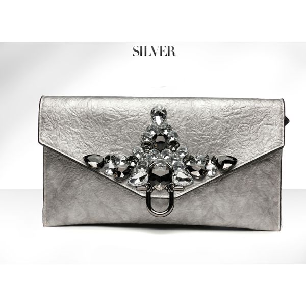 Ladies Crystal Clutch Bag Evening Wedding Rhinestone Silver Purse Chain Cross Body Bag