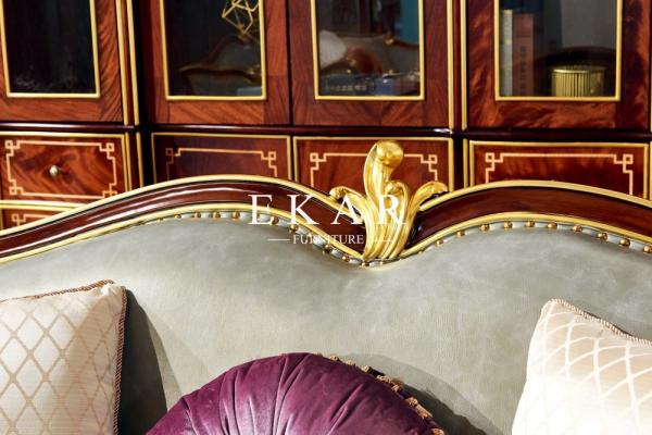 Antique Leather Wooden Frame Luxury Sofa LF-966