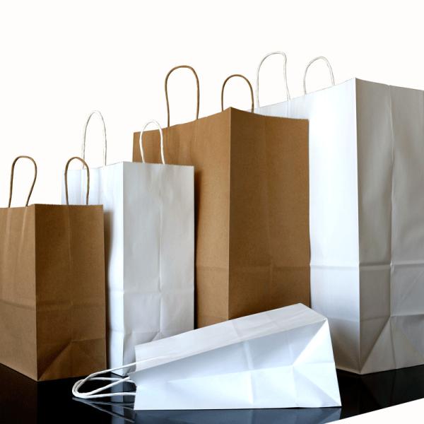 80 - 160gsm Recyclable Paper Bag Flexo Printing Hand Length Handle Shopping Bags