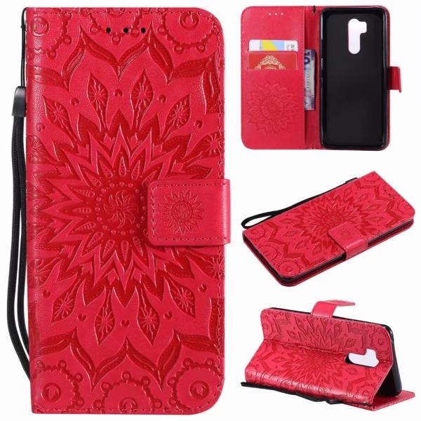 LG G7 ThinQ Leather Protective Folio Magnetic Kickstand Cover Mobile Phone Case with Sunflower Embossed