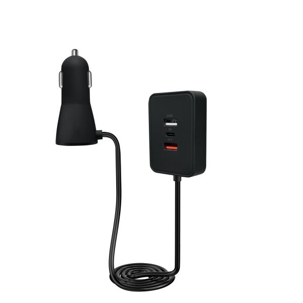 52W Black Fast Charging USB Car Charger Triple Ports 1 USB A  2 USB C Car Power Adapter
