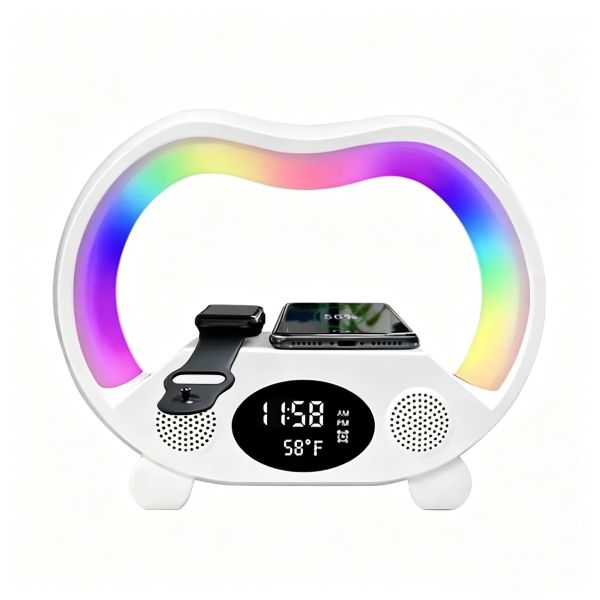 3 In 1 Smart Bluetooth Speaker Wireless Charger RGB Alarm Clock Watch Airpods IPhone Dock