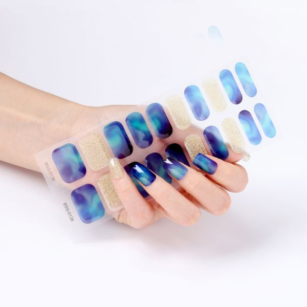 Solid Color Custom Logo 3D Permanent Uv Semi Cured Gel Nail Polish Sticker Wraps Strips