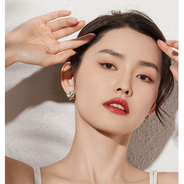 серьги диаманта белого золота дам 18k серег цветка камелии 0.33ct