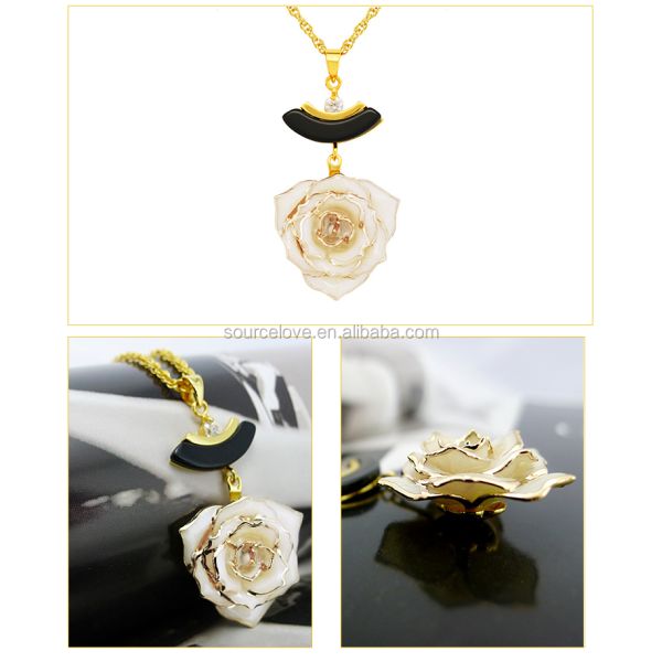 24K Gold Plated  Rose Necklace /Real Rose Dipped in Gold/Gold Plated Natural Rose Necklace for Girlfriend Gift