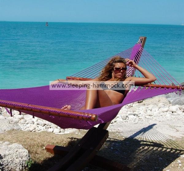 Purple Micro Weave Caribbean Style Hammock With Marine Varnished Luxury Lauan Hardwood Bar