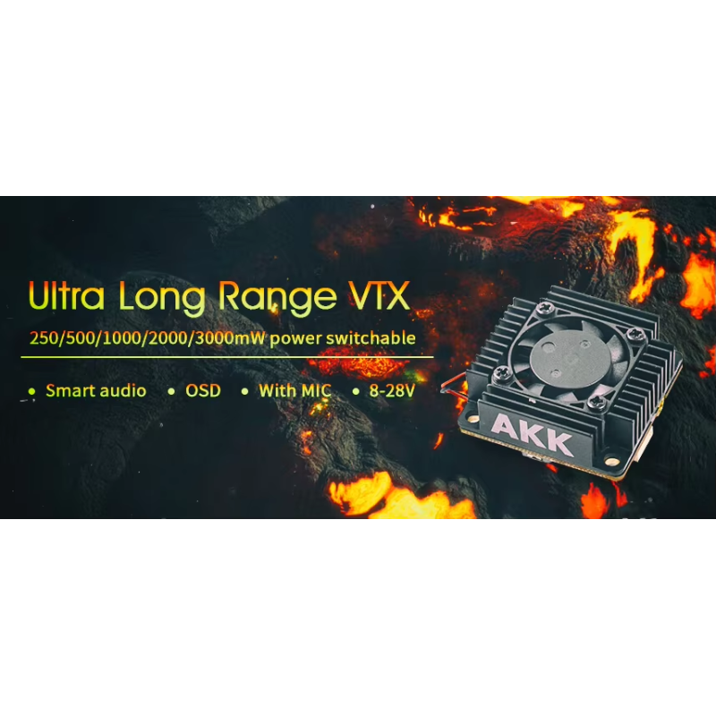 AKK Ultra Long Range VTX 4.9G 5.8G 3W up to 10Km VTX With Fan MIC Smartaudio 30.5*30.5mm for RC FPV Drone Fpv Drone Vtx