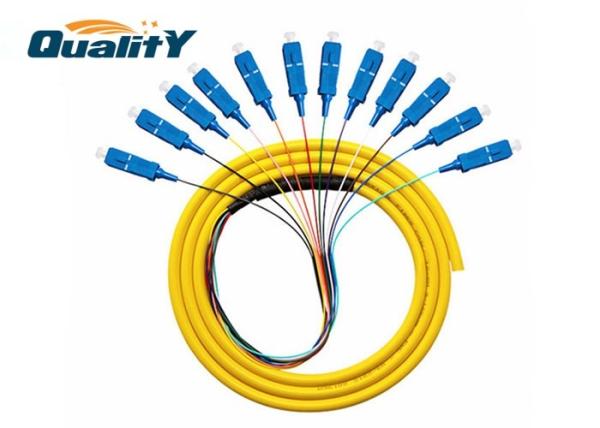 Yellow Singlemode G652D Fiber Optic Cable /  12 Core SC UPC Pigtail