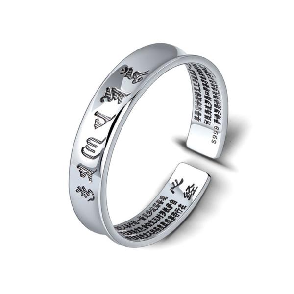 Sterling Silver Cuff Bracelet with Engraved Sutra Words Vintage Silver Bangle(B6041202)