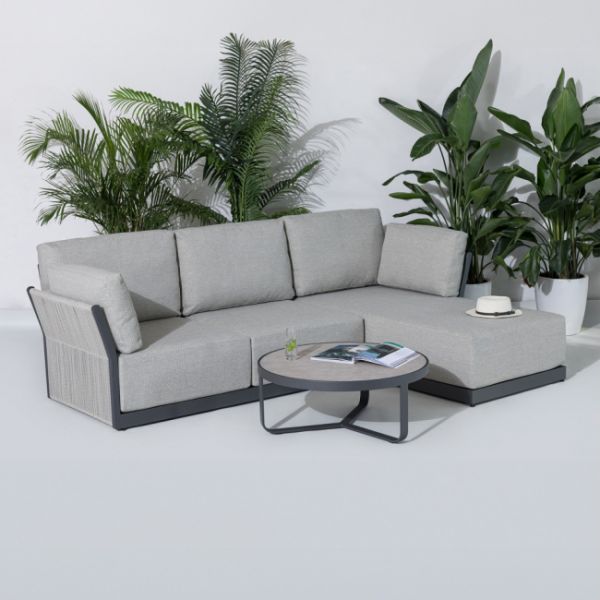 Villa Backyard L Shape Sectional Sofa with All Weather Fabric and Aluminum Frame by AJUNION