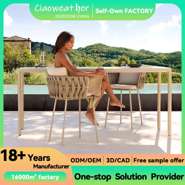 Customized Color Aluminum Frame Woven Rope Bar Stool Chair for Hotel Courtyard and Patio Dining