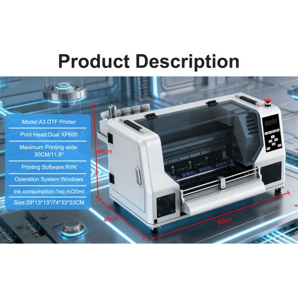 KECAI Automatic A3 White Ink Circulation 30cm Double Printhead XP600 T-shirt Pet Film Impressora DTF Printer With CE