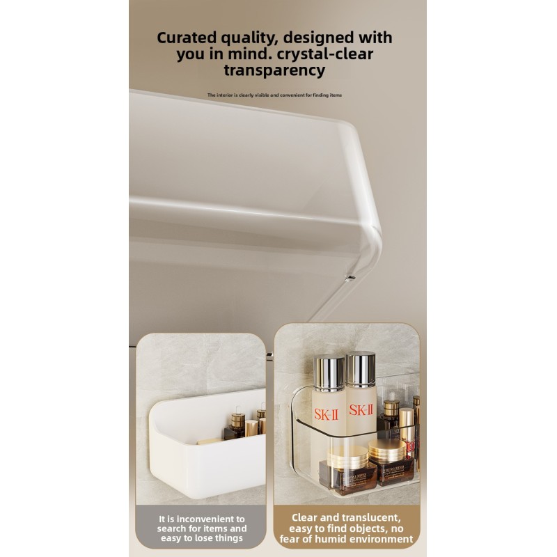 Single Tier Plastic Storage Rack Punch-free Wall-Mounted Bathroom Storage Shelf for Restroom Balcony