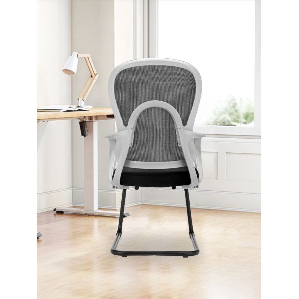Ergonomic Back Black Coating Metal Base Fixed Armrest Office Visitor Armchair Desk Cheap Mesh Computer Chair