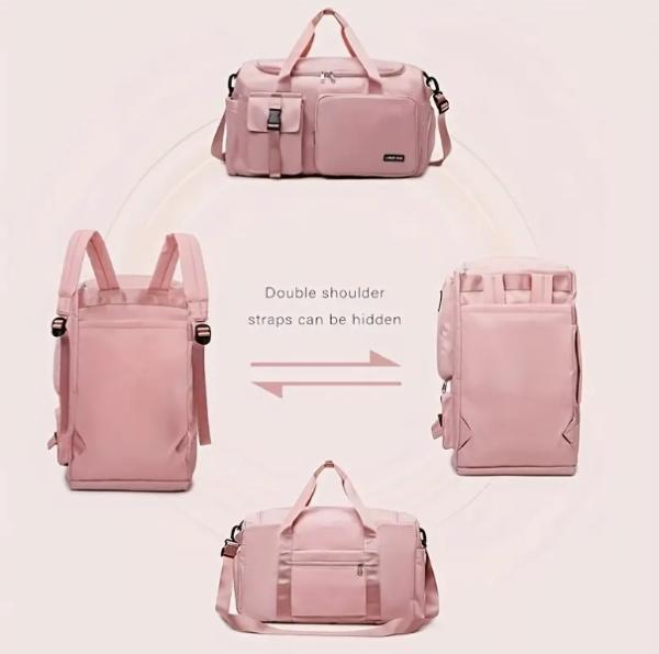 Versatile Women's Travel & Gym Bag - Chic Pink, Multi-Functional Organizer with Large Capacity, Adjustable Shoulder Strap, and Independent Shoe Compartment - Durable Polyester,, Zip Closure - Perfect