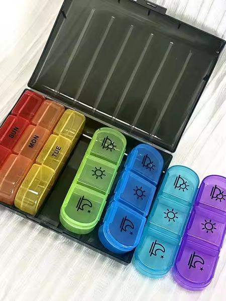 Rainbow Colored Polypropylene Medicine Packaging Boxes Plastic Pill Box (MC-1002)
