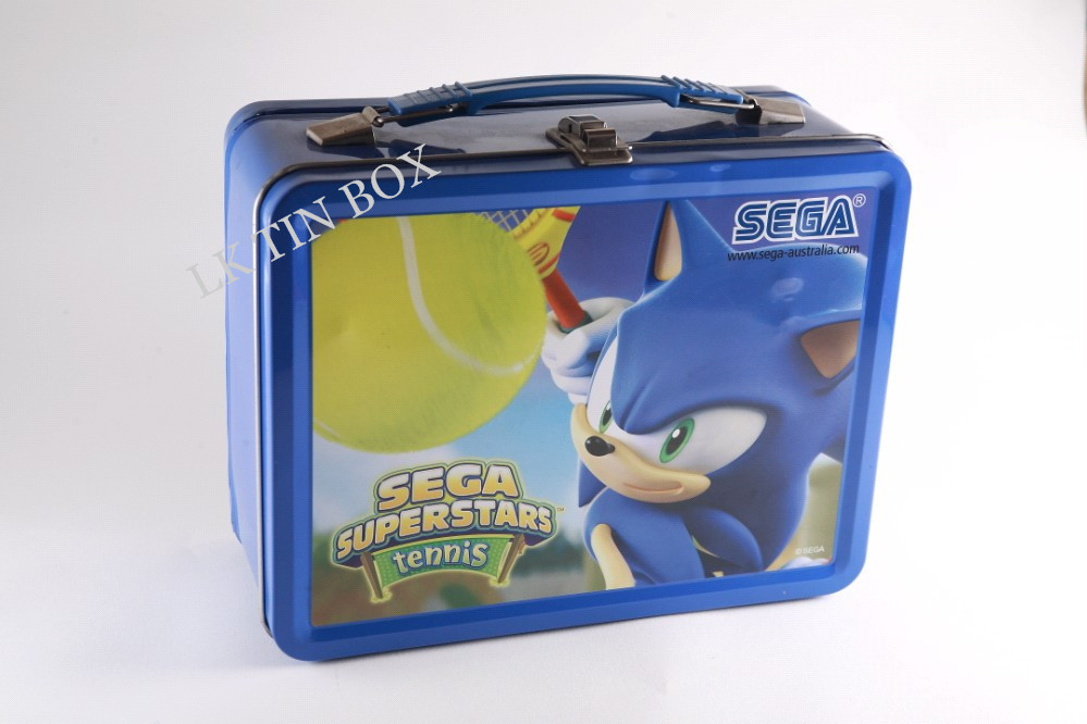 Food Storage Apple Printed Lunch Tin Box With Plastic Handle / Metal Lock