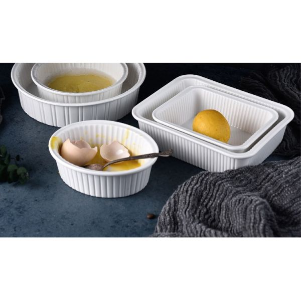Oval Striated White Disposable Bowl Savall Disposable Microwave Bowls