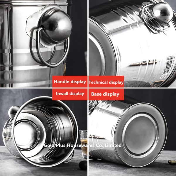 5L Promotional for beer stainless steel double wall ice bucket thickened steel metal champagne buckets