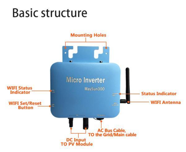 Wireless Micro Inverter 600W 800W 1000W Micro Inverters Pure Sine Wave 230Vac Micro Inverter Extension Cable