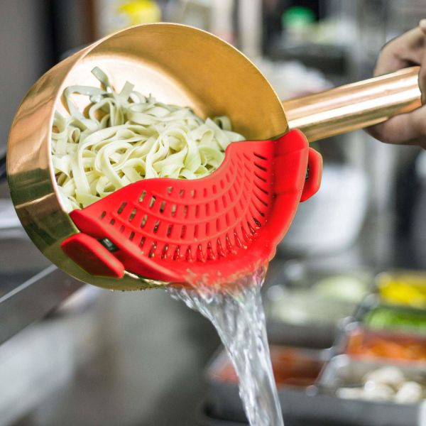BPA Free Silicone Clip On Strainer For All Pots And Pans Pasta Strainer Clip On Food Strainer For Meat Vegetables Fruit