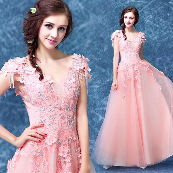 Light Orange Stage Show Host Dress Elegant Evening Dresses TSJY041