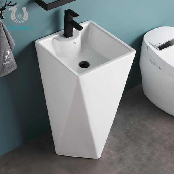 Ceramic Pedestal Free Standing Wash Basin Multiple Shape OEM ODM