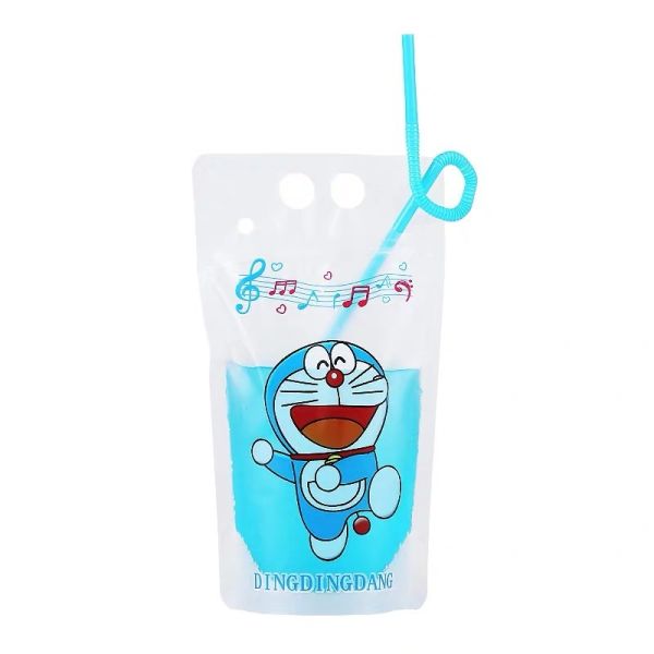 Clear Drink Pouch Heavy Duty Hand-held Reclosable Zipper Heat-proof Plastic Stand Up Juice Pouch With Straws