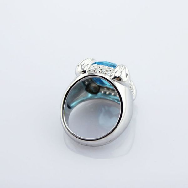 925 Sterling Silver Blue Topaz  Cubic Zirconia Ring(F59)