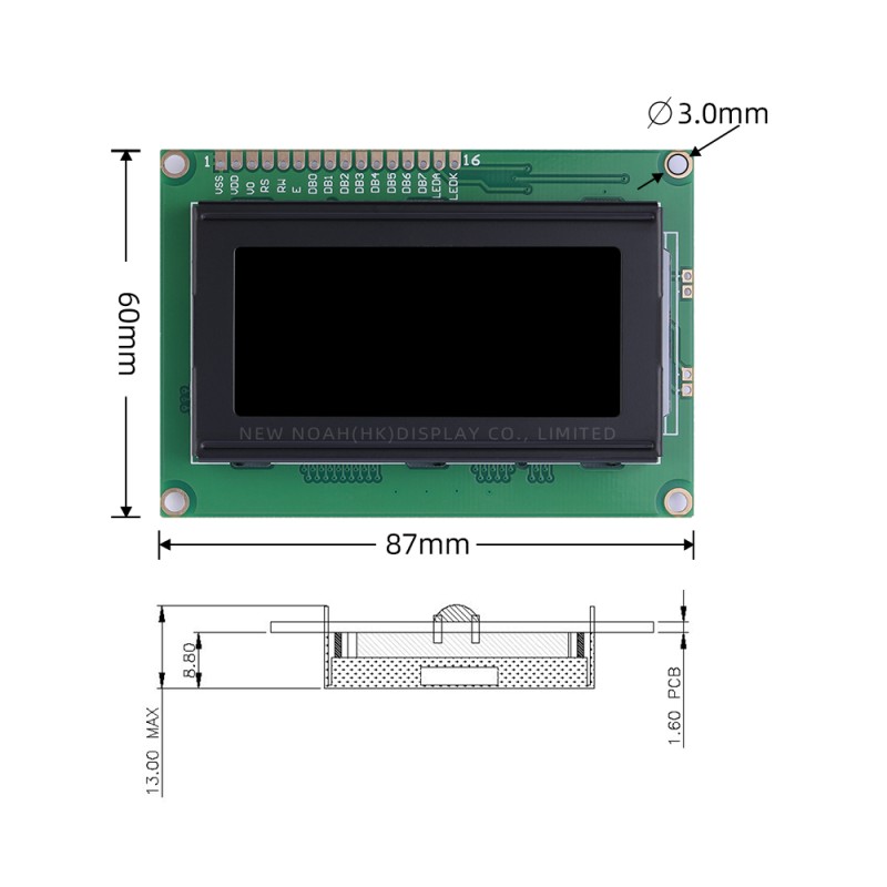 European BTN Black Film 1604A 3.3V Character LCD Industrial Display Screen IPC ST7066U
