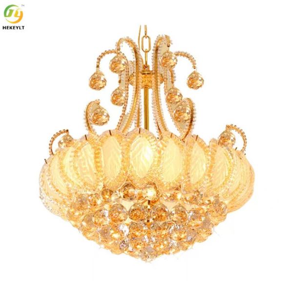 LED Gold K9 Crystal Hanging Ceiling Light Modern Round Crystal Chandeliers