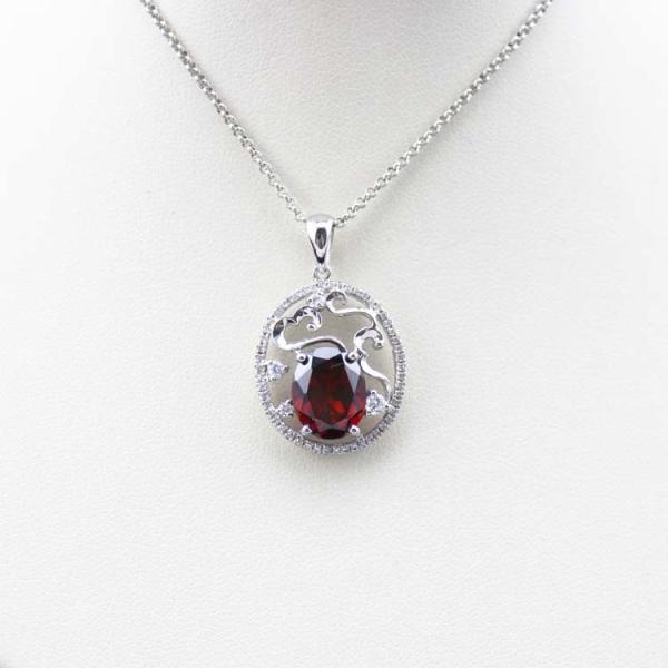 Rose Gold Plated 925 Silver 9mmx11mm Ruby CZ Diamonds Pendant Necklace (PSJ0384)