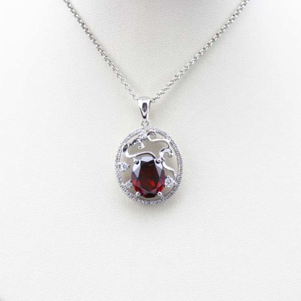 Rose Gold Plated 925 Silver 9mmx11mm Ruby CZ Diamonds Pendant Necklace (PSJ0384)