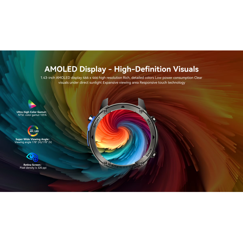 Smart Watch Men 500 MAh 1.43 Inch AMOLED 5ATM Waterproof Heart Rate Outdoor Sports Smartwatch