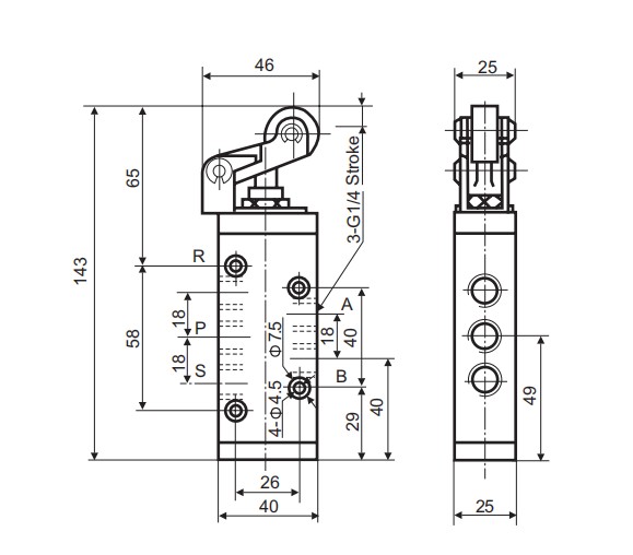 Mechanical Pneumatic Manual Valve  Roller Lever Stainless Steel Material 1/4 Inch