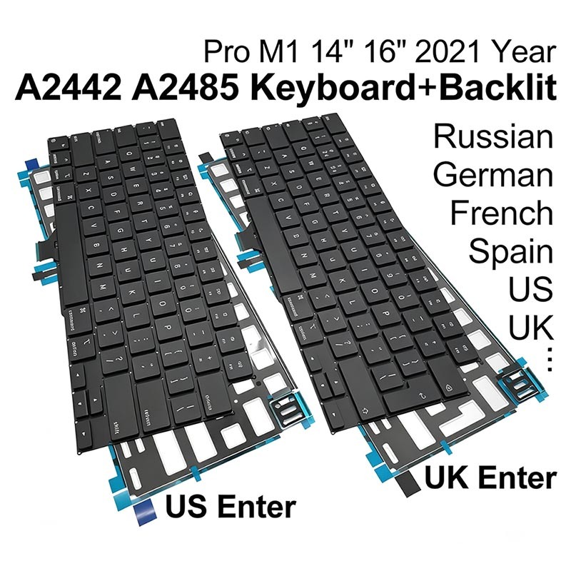 New Laptop A2442 A2485 Multi-Language Keyboard for MacBook Pro M1 Retina 14 & 16 (2021)