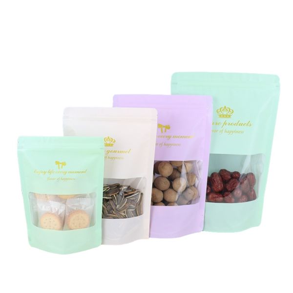 Custom 100pcs Resealable PE Stand up Pouch with Window Zipper Digital Printing Baby Food Plantain Chips Packaging Bag