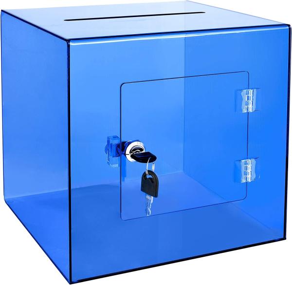Large Coin Clear Acrylic Donation Box With Lock Clear Plastic Vote Case